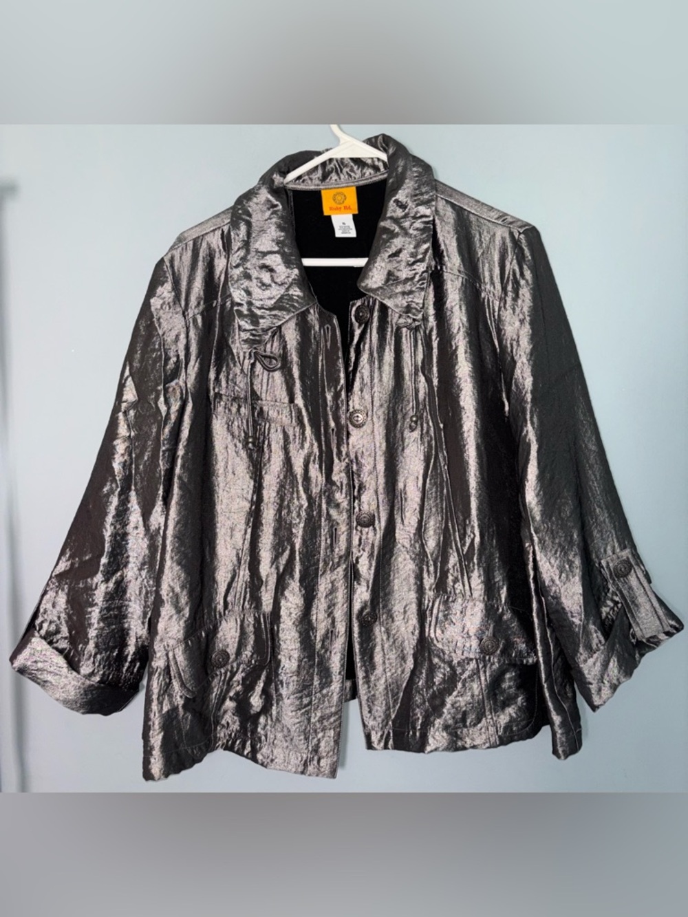 Ruby Rd. Women’s 16 Metallic Silver Shimmer Button-Front Lightweight Jacket